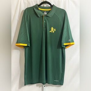 A's Athletics Majestic Cool Base Green and Yellow Men's Button up Polo Shirt XL